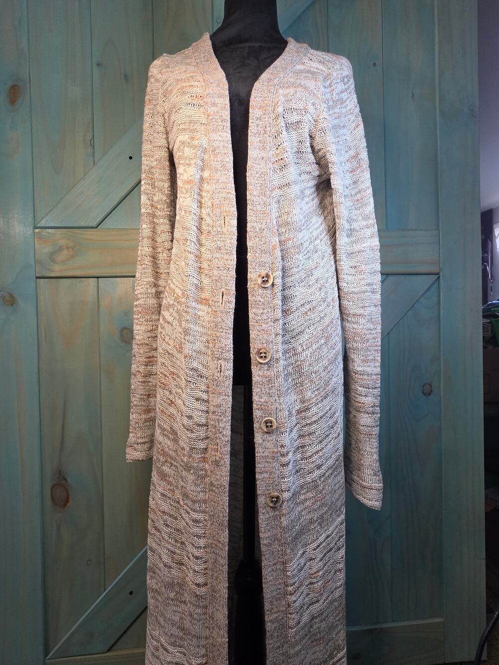 Free People Free Spirit Marled Duster Cardigan Floor-length Linen-blend Knit M